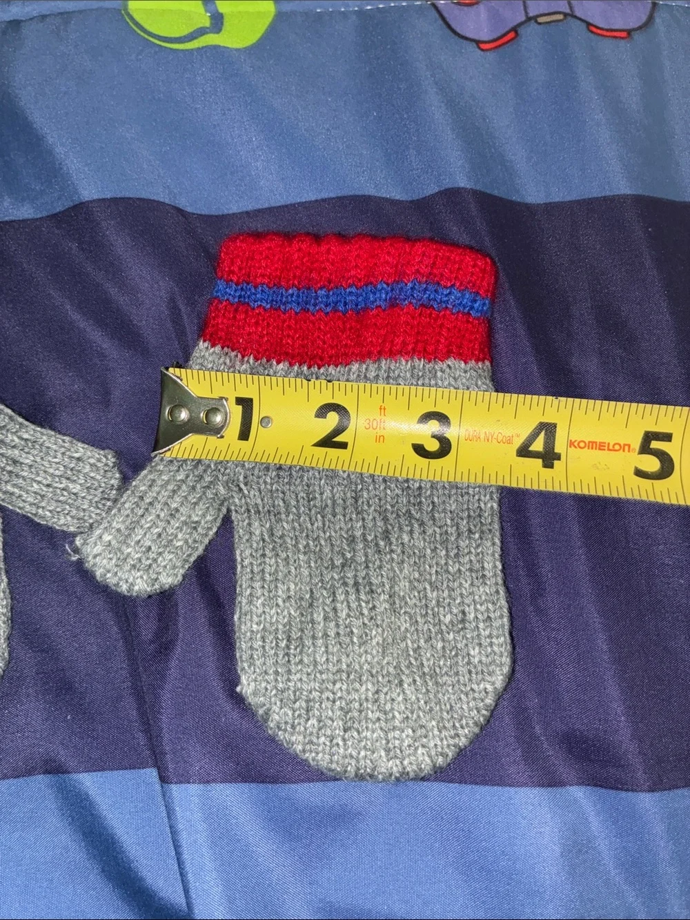 Vintage Healthtrx Kids Grey Mittens with Red & Blue Cuff Toddler 2T-5T